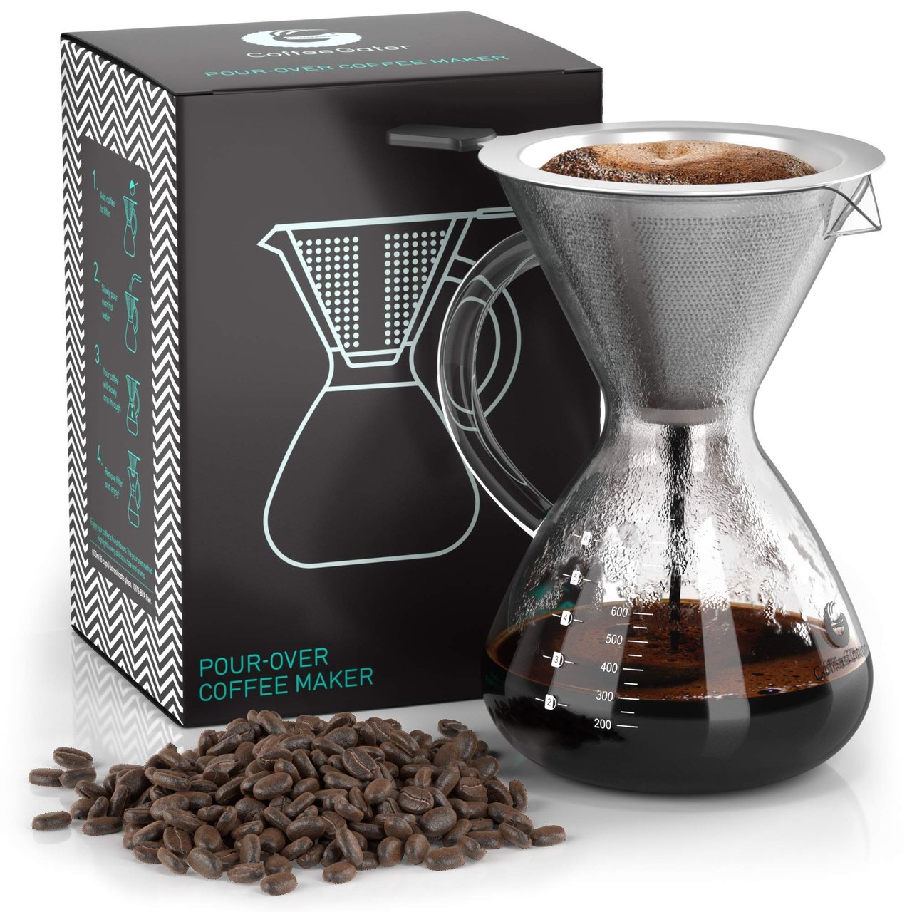 1 Clear Coffee Gator Paperless Pour Over Coffee Maker, 27 oz