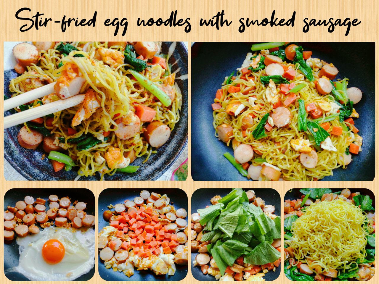 Let's Cook!!..🍜 Stir-fried egg noodles with smoked sausage / 🍜 ผัดหมี่เหลืองไส้กรอกรมควัน (Eng/Thi)