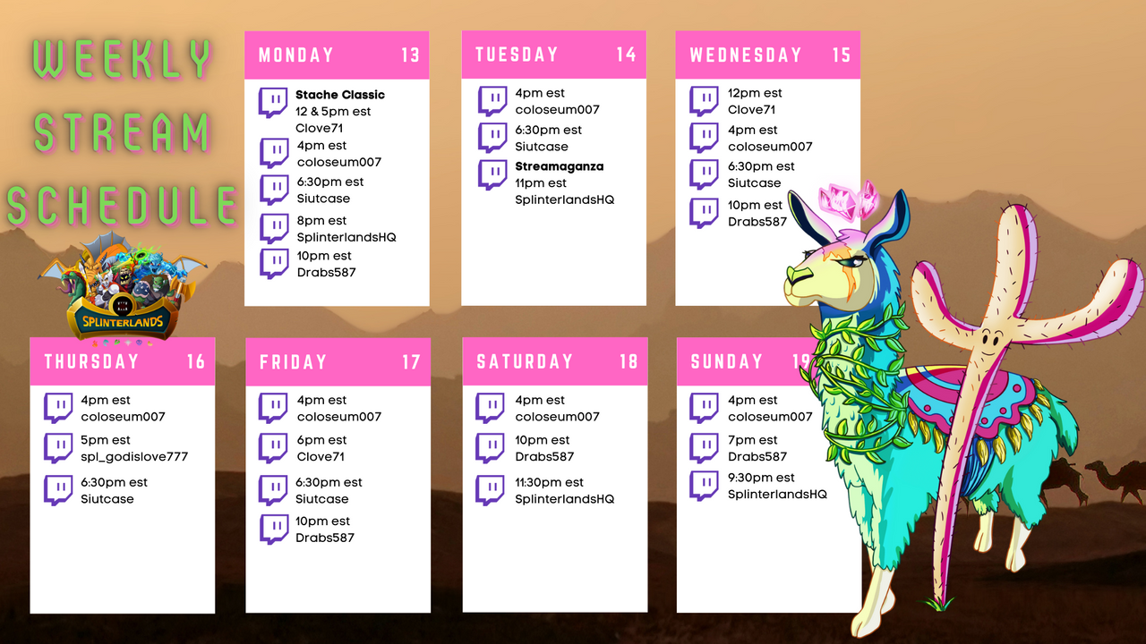 Splinterlands Streaming Schedule: @godislove777