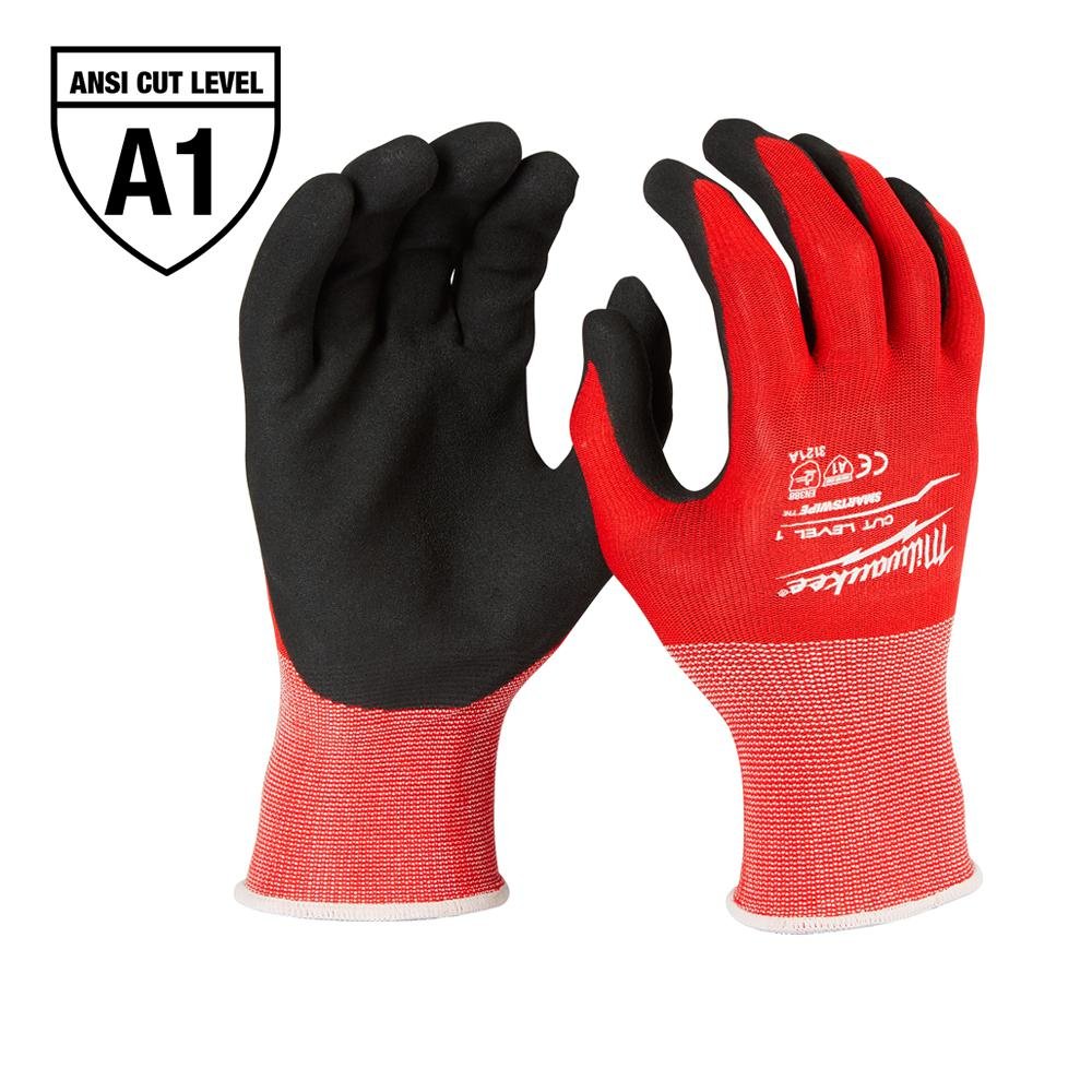 4 Large Red Nitrile Level 1 Cut Resistant Dipped Work Gloves