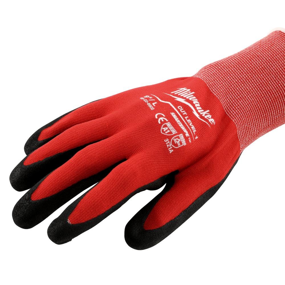 6 Large Red Nitrile Level 1 Cut Resistant Dipped Work Gloves