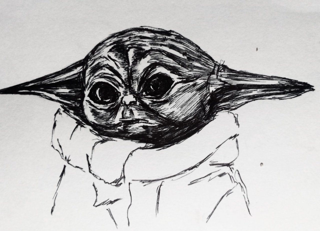 Baby Yoda From Star Wars Ink Drawing Peakd