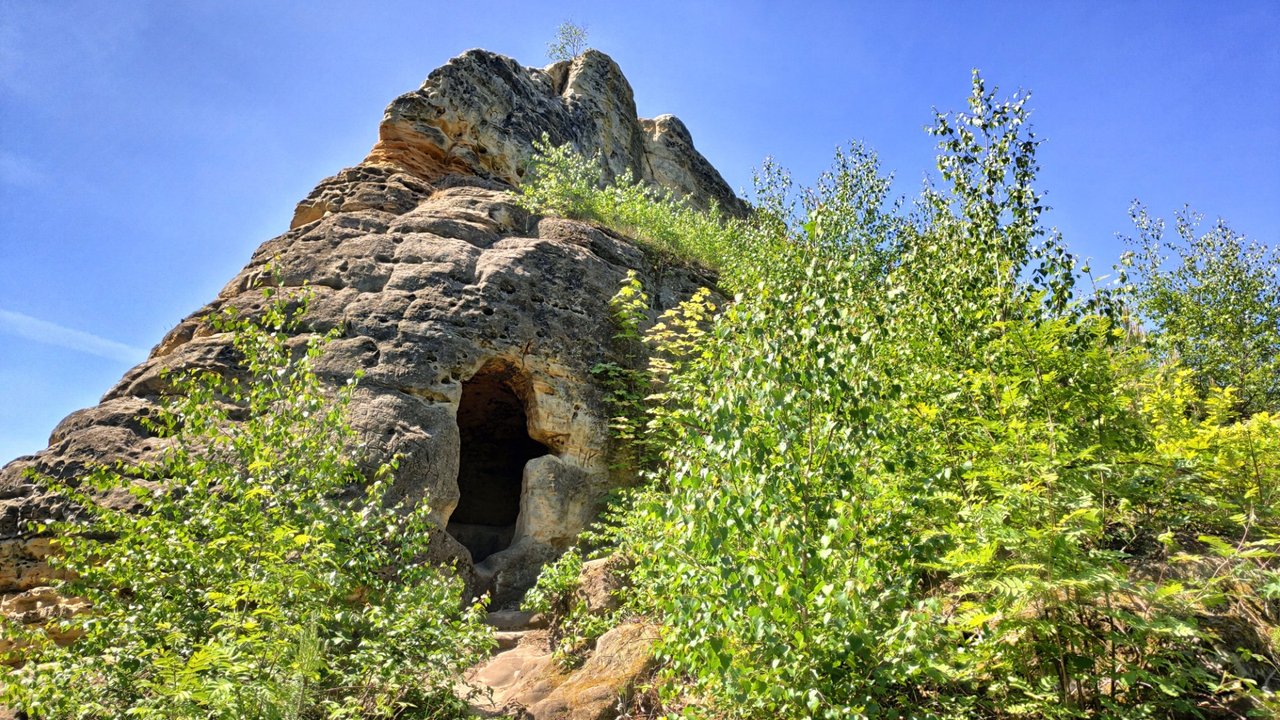 A small cave, maybe made by an monk.