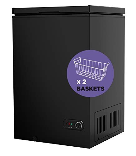2 Northair 3.5 Cu Ft Chest Freezer - 2 Removable Baskets - Quiet Compact Freezer - 7 Temperature Settings - Black