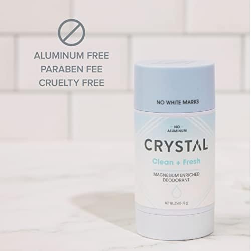 3 Crystal Magnesium Solid Stick Natural Deodorant, Non-Irritating Aluminum Free Deodorant for Men or Women, Safely and Effectively Fights Odor, Baking Soda Free,Clean + Fresh (2.5 oz) 2 Pack