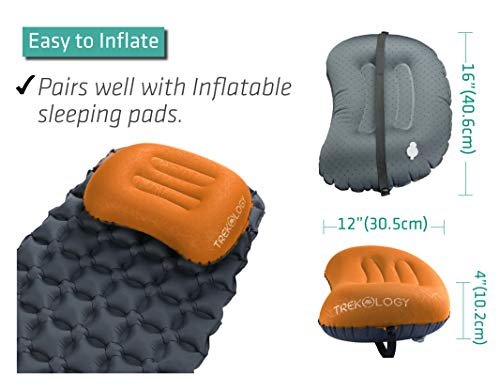 6 TREKOLOGY Ultralight Inflatable Camping Travel Pillow - ALUFT 2.0 Compressible, Compact, Comfortable, Ergonomic Inflating Pillows for Neck & Lumbar Support While Camp, Hiking, Backpacking
