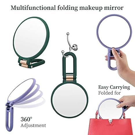 3 1X 15X Magnifying Hand Held Mirror,Double Side Folding Hand Mirror for Women with Adjustable Handle,Travel Table Desk Shaving Bathroom (Army Green)