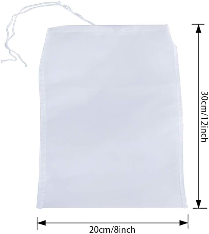1 8 x 12 3-Piece Nylon Mesh Bags for Straining Nut Milk, Coffee, and Juice with 74 Micron Filter