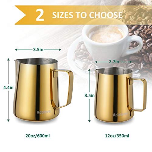 1 Milk Frothing Pitcher, 350ml (12oz) Steaming Pitchers Stainless Steel Milk Coffee Cappuccino Latte Art Barista Steam Pitchers Milk Jug Cup with Decorating Art Pen, Gold