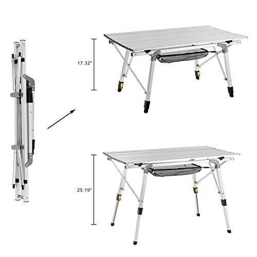 2 Outdoor Portable Folding Picnic Camping Table with Adjustable Legs and Roll Up Table Top
