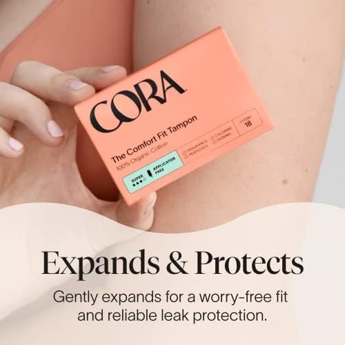 3 Cora 100% Organic Cotton Non-Applicator Tampons | Ultra-Absorbent, Unscented, Natural, Non-Toxic, Applicator Free | Eco-Conscious (72 R/S Tampons)