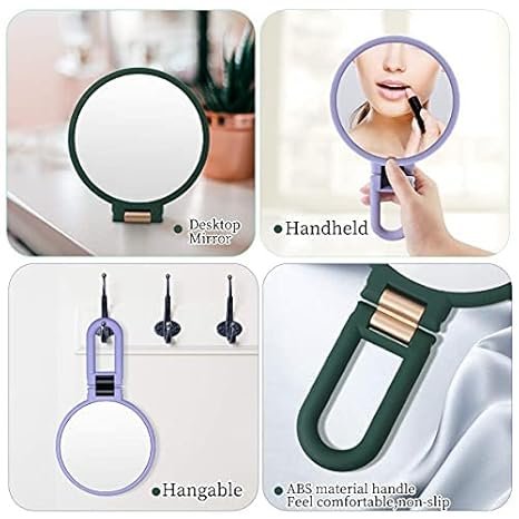 2 1X 15X Magnifying Hand Held Mirror,Double Side Folding Hand Mirror for Women with Adjustable Handle,Travel Table Desk Shaving Bathroom (Army Green)
