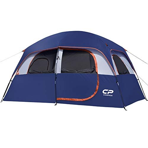 2 CAMPROS CP Tent-6-Person-Camping-Tents, Waterproof Windproof Family Tent with Top Rainfly, 4 Large Mesh Windows, Double Layer, Easy Set Up, Portable with Carry Bag