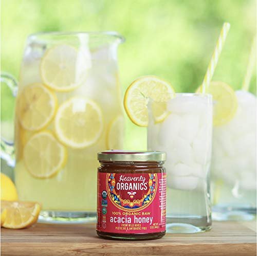 4 Heavenly Organics 100% Organic Raw Acacia Honey (12oz) Lightly Filtered - Made from Wild Beehives & Free Range Bees; Dairy, Nut, & Gluten Free, Kosher