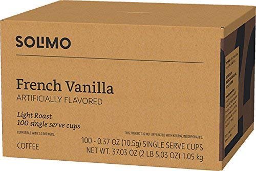 3 Solimo French Vanilla Light Roast Coffee Pods - Keurig 2.0 K-Cup Compatible, 100 Count