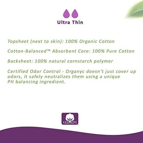 3 Organyc 100% Organic Cotton Light Incontinence Liners for Bladder Leakage Control, FSA/HSA Eligible, Ultra Thin, Light Flow, 24 Count