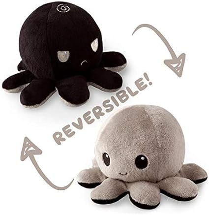 2 TeeTurtle - The Authentic Two-Sided Octopus Plushie - Black + Gray - Adorable Tactile Stuffies that Reflect Your Emotions