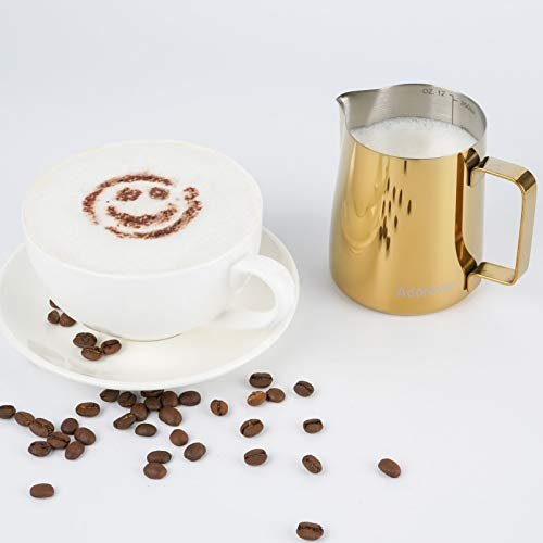 2 Milk Frothing Pitcher, 350ml (12oz) Steaming Pitchers Stainless Steel Milk Coffee Cappuccino Latte Art Barista Steam Pitchers Milk Jug Cup with Decorating Art Pen, Gold