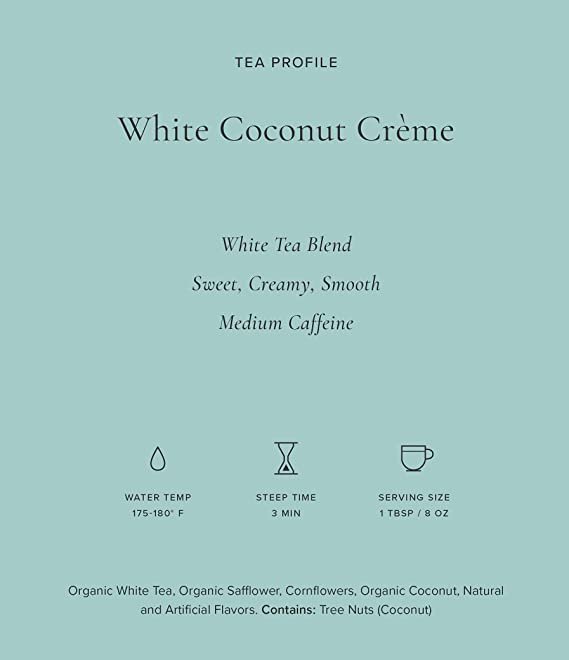 3 Art of Tea | White Coconut Crème Tea | 50 Eco Friendly Pyramid Tea Bag Sachets