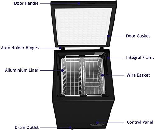 3 Northair 3.5 Cu Ft Chest Freezer - 2 Removable Baskets - Quiet Compact Freezer - 7 Temperature Settings - Black