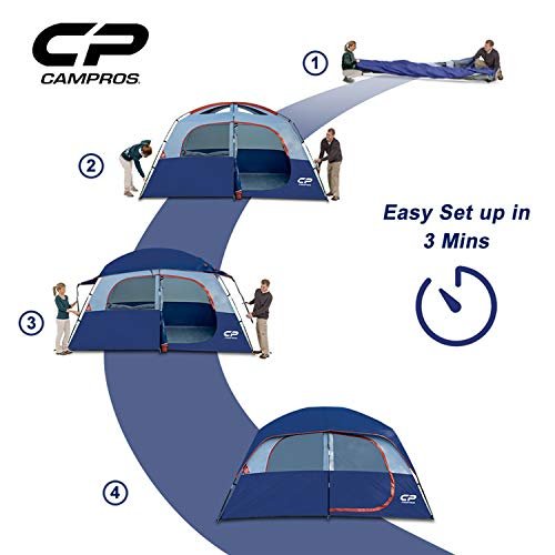 3 CAMPROS CP Tent-6-Person-Camping-Tents, Waterproof Windproof Family Tent with Top Rainfly, 4 Large Mesh Windows, Double Layer, Easy Set Up, Portable with Carry Bag