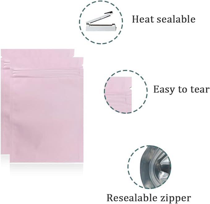 1 100-Pack Ziplock Flat Bag for Pink Aluminum Foil Storage
