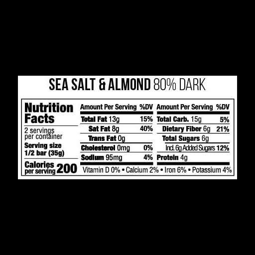 4 Taza Chocolate Organic Amaze Bar 80% Stone Ground, Sea Salt Almond, 2.5 Ounce (6 Count), Vegan