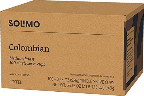 3 Solimo Medium Roast Coffee Pods, Colombian - 100 Count