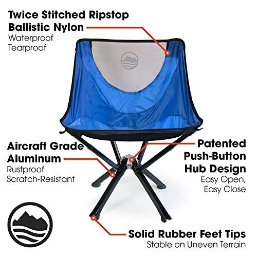 6 Cliq Camping Chair - Most Funded Portable Chair in Crowdfunding History. Bottle Sized Compact Outdoor Chair Sets up in 5 Seconds Supports 300lbs Aircraft Grade Aluminum