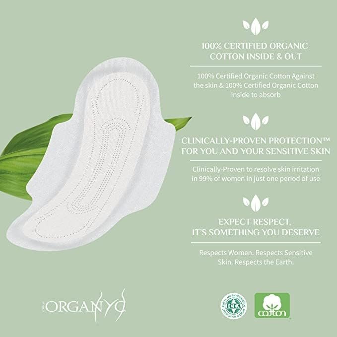 4 Organyc 100% Certified Organic Cotton Feminine Pads, Moderate Flow, 10 count (Pack of 1) - Package May Vary