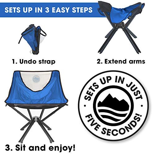 3 Cliq Camping Chair - Most Funded Portable Chair in Crowdfunding History. Bottle Sized Compact Outdoor Chair Sets up in 5 Seconds Supports 300lbs Aircraft Grade Aluminum