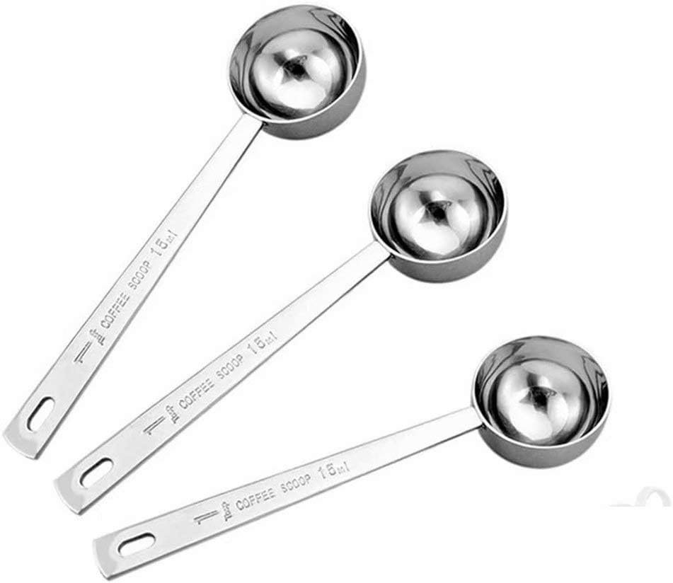 1 Set of 3 Stainless Steel Coffee Scoop Spoons, each measuring 1 tablespoon.