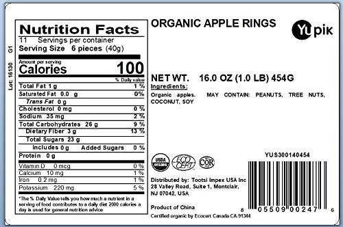1 Yupik Organic Dried Apple Rings, 1 lb, Kosher, Soft Dried Fruits, Peeled Apple Slices, No Added Sugar, Oil-Free, Source of Fiber, Healthy Snacks, Ideal for Baking & Topping