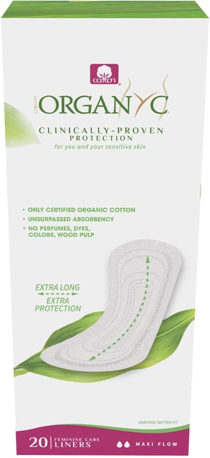 5 Organyc - 100% Certified Organic Cotton Flat Panty Liner - Everyday Sanitary Pad, Free from Wood Pulp, Perfumes, SAP and Chemicals, Maxi Flow, 120 Count(6 Pack, Maxi Flow)
