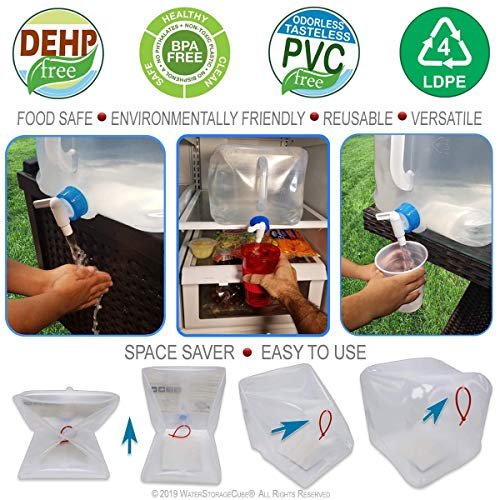 3 Collapsible BPA Free Water Container with Spigot, Portable Water Jug for Camping, Hiking, and Survival Kit, Foldable Water Canteen in Various Sizes (1.3/2.6/5.3 Gallon).