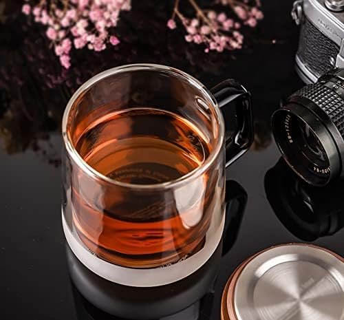 2 WYAM, Clear Glass Mug 350ML (12 Fl Oz), Insulated Cup for Hot Beverages with Sandblast Bottom