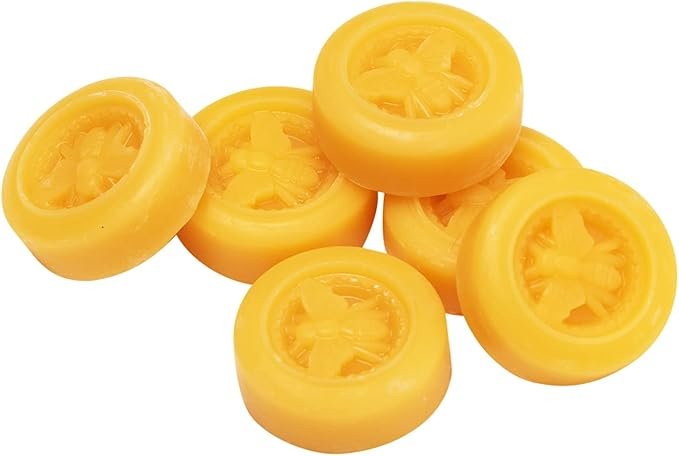 2 Alternative Imagination Beeswax Bars with Bee Designs - Round Wax Blocks for Candles, Furniture, Natural Wood Care, DIY Projects. Pure Beeswax with Natural Honey Aroma. 2 x 0.75 inches - Pack of 6