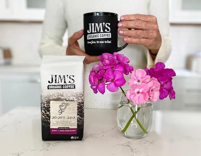 3 Jim’s Organic Coffee – Jo-Jo’s Java Blend – Medium/Light Roast, Ground Coffee, 12 oz Bag