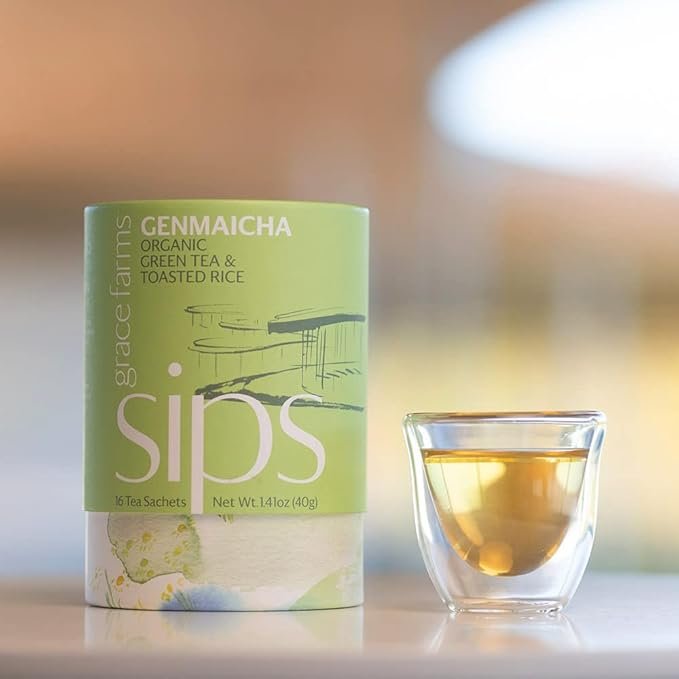 3 Grace Farms Organic GENMAICHA Green Tea (16 pyramid sachets) | Japanese Sencha and Toasted Rice | Smooth and Nutty | Organic and Kosher Certified | Gives Back 100% of Profits