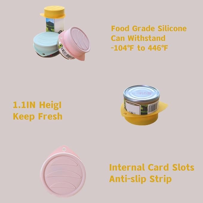 3 PIPIPET 3 Pack Pet Food Can Cover Silicone Can Lids for Dog and Cat Food, Full Coverage Seal keep Fresh, Silicone Stretch Lids Cover Dishwasher Safe, Medium and Large Size Cans
