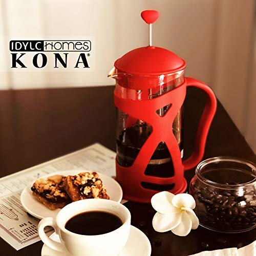 1 KONA Red Coffee Maker: French Press with Durable Stainless Steel Filter