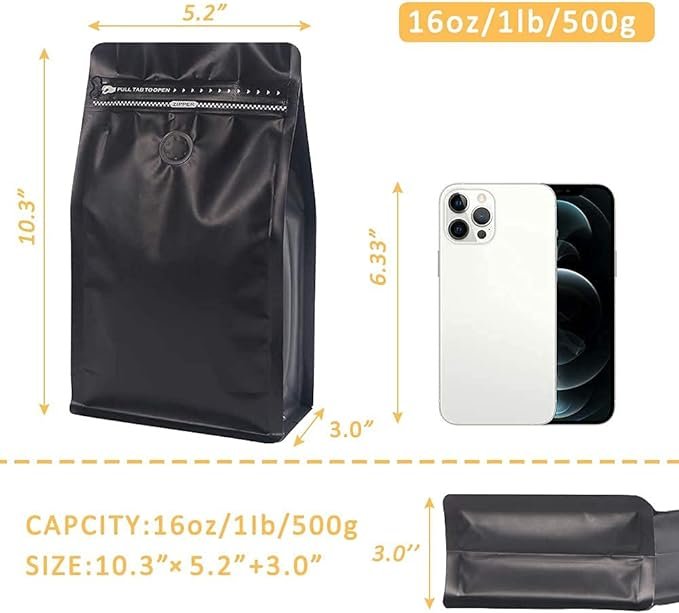 1 Black Foil Stand Up Coffee Bean Packaging Bags