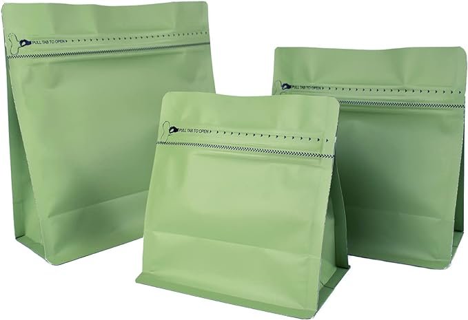 4 50-Pack of 8 oz Valve-Fitted Stand Up Pouches in Green Coffee Hue