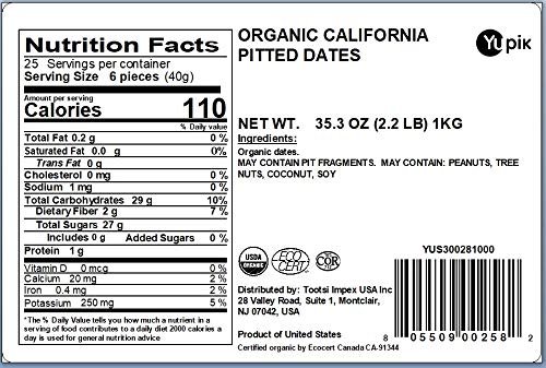 1 Yupik Organic Deglet Nour Pitted Dates, 2.2 lb, Non-GMO, Vegan, Gluten-Free, Kosher, Dried Fruits, No Pits, No Added Sugar, Source of Fiber, Healthy Snacks, Ideal for Baking, Topping & Inclusions