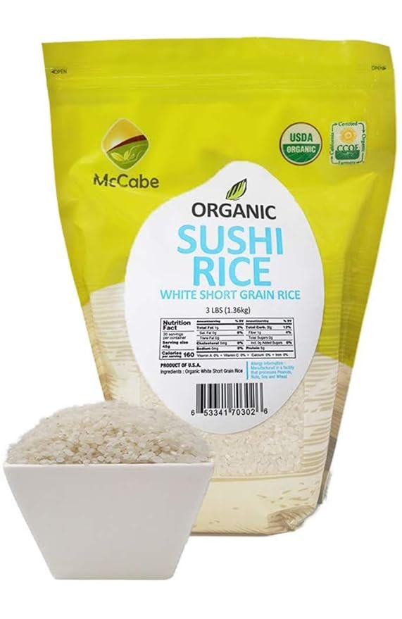 1 McCabe Organic Short Grain White Sushi Rice - Sticky White Rice | Rich in Fibers and Minerals | Sushi Rice Organic | USDA and CCOF Certified Organic | Organic Short Grain Rice | Product of USA | 3Lbs