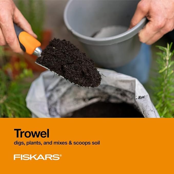 1 Fiskars 3-in-1 Garden Tool Set - Trowel, Transplanter, Cultivator for Gardening - Lawn and Garden - Black/Orange