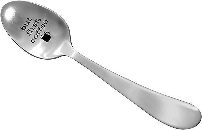 1 Stainless Steel Spoon with Coffee First Engraving - Gifts for Coffee Enthusiasts - Humorous Gifts for Breakfast and Coffee Lovers