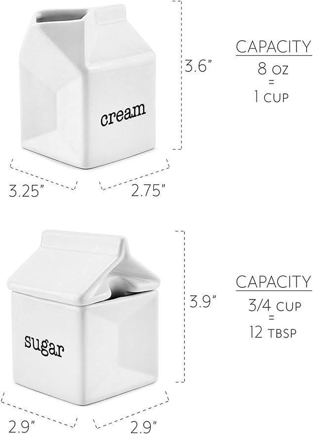 2 Sugar and Cream Set, White Ceramic Creamer and Sugar Container