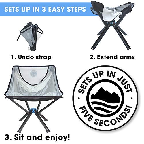 2 Cliq Camping Chair - Most Funded Portable Chair in Crowdfunding History. Bottle Sized Compact Outdoor Chair Sets up in 5 Seconds Supports 300lbs Aircraft Grade Aluminum