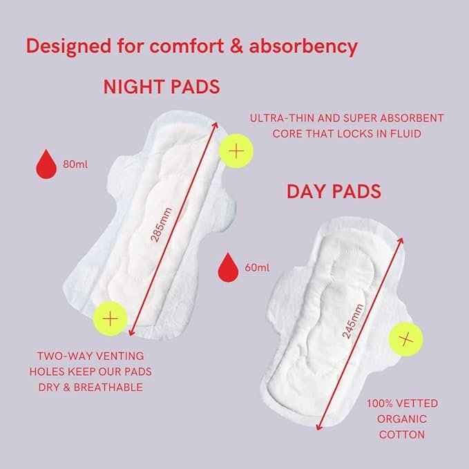 2 August Menstrual Pad Multipack | 100% Certified Organic Cotton Pads & Liners | Compostable Wrappers | Toxin and Fragrance Free | Hypoallergenic | Includes 12 Day Pads, 8 Night Pads and 32 Liners